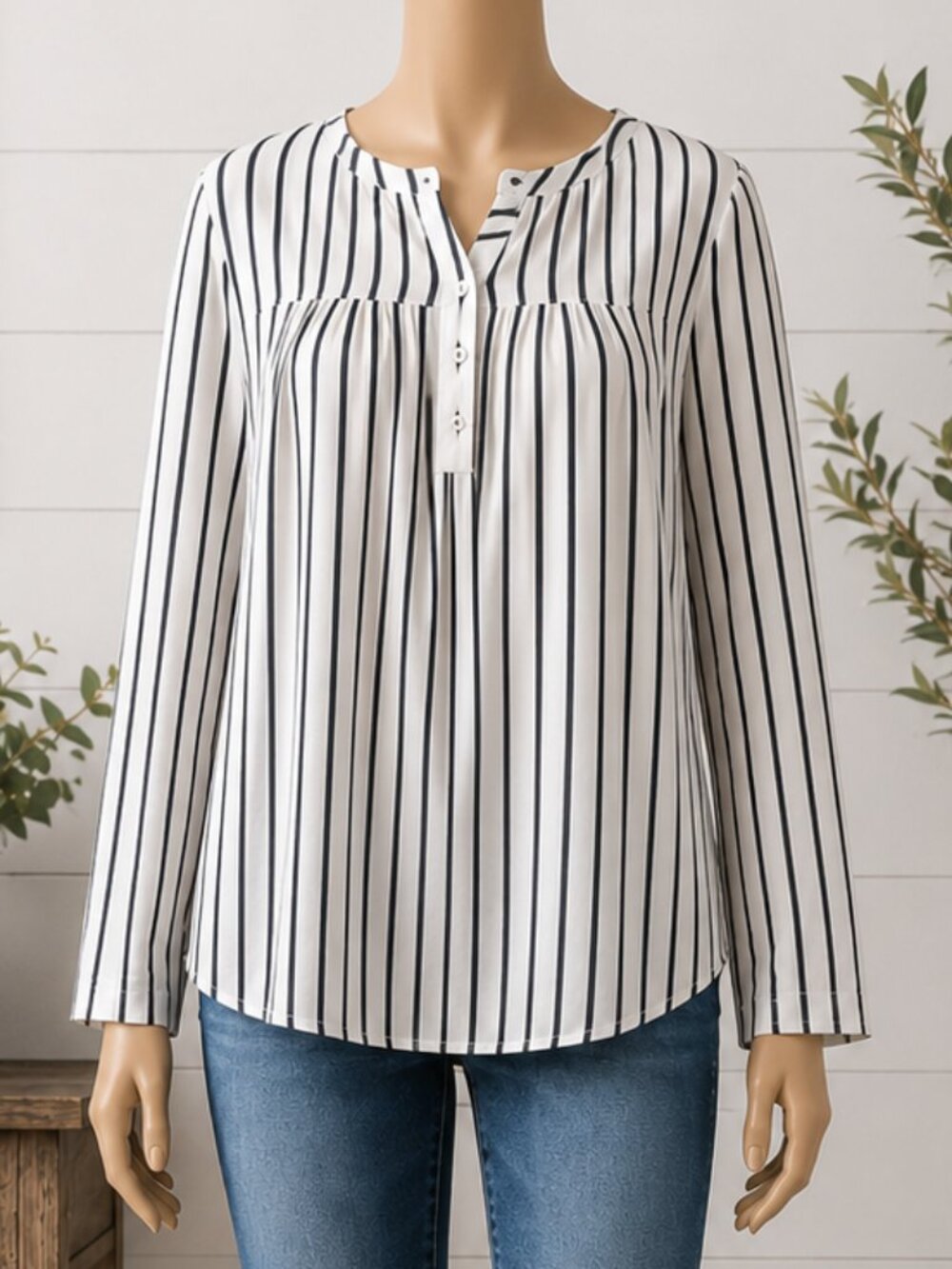 SeSe Code Black & White Striped Tunic Blouse – Size L – New Without Tags